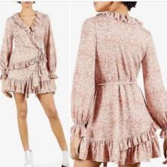 NWT Ted Baker Quinn Printed Wrap Dress Light Pink Ruffle - Size 6 - Cottagecore